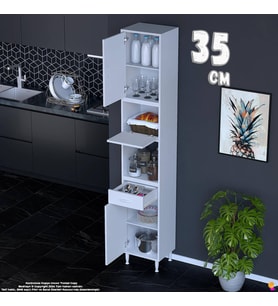 Eliusta Çağıl 35 cm Çok Amaçlı Organizer Dolap - Mutfak Kiler Banyo Antre Hobi Dolabı Beyaz 35x226x32 cm