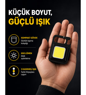 LED Mini Anahtarlık Fener – 1000 Lümen Güçlü Işık ve USB Type-C Şarjlı Yeni Nesil