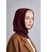 Balaclava Kadın Triko Kar Maskesi Bere Boyunluk Bordo