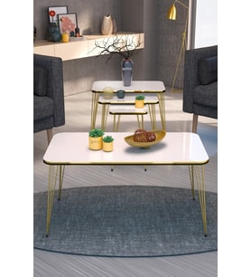 Zigon Sehpa Kr Ve Orta Sehpa Kr Set Çift Gold Krem Tel 1114