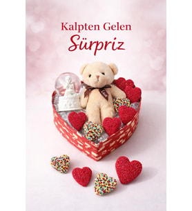 Sevgililer Günü Kalp Kutuda Jelibon Şeker & Ayıcık & Kar Küresi Hediye Seti – Kalpten Gelen Sürpriz