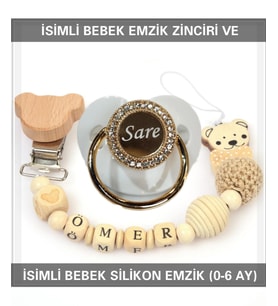 Sahi Aksesuar İsimli Bebek Emzik Zinciri ve Bebek Silikon Emzik