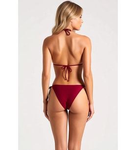 Kadın Bikini Takımı Üçgen Kaplı Yaka Bağlamalı Yan Detaylı Düz Desen Örme Kumaş Slip Alt