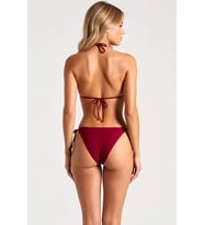 Kadın Bikini Takımı Üçgen Kaplı Yaka Bağlamalı Yan Detaylı Düz Desen Örme Kumaş Slip Alt