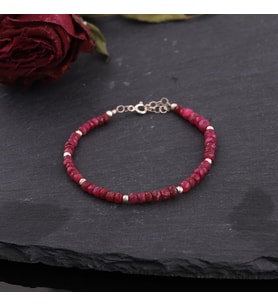 Yakut Doğal Taşlı Minimal Bayan Bileklik