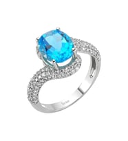 Pırlanta ve Oval Mavi Topaz Taşlı Yüzük
