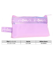 Kaukko Mirror Love Şeritli Kız Çocuk Pembe Cüzdan Tip Tek Gözlü Kalemlik - K2667 (Çok Renkli)