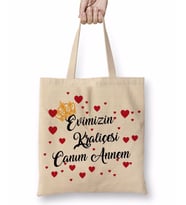 Evimizin Kraliçesi Canım Annem Bez Çanta Uzun Saplı