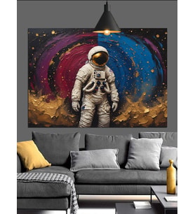 Uzayda Astronot Figürü Dekoratif Kanvas - Mdf Ahşap Tablo