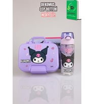 x Dekomus Lisanslı Kuromi Dark Charm Elite Collection Collection 2 Katlı Paslanmaz Çelik Yemek Kabı Ve 500 Ml Matara Seti