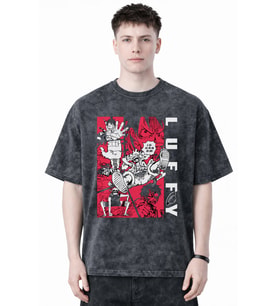 Monkey D. Luffy One Piece Anime Baskılı Unisex Oversize Eskitme Yıkamalı Tişört