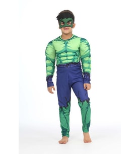 Kaslı Hulk Kostümü + Göz Maske - Yeşil Dev Kostüm - Dolgulu Hulk Cosplay (Karışık)