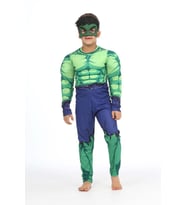 Kaslı Hulk Kostümü + Göz Maske - Yeşil Dev Kostüm - Dolgulu Hulk Cosplay (Karışık)