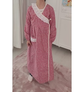 Kız Çocuk Pembe Çiçekli Namaz Elbisesi 3-14 Yaş