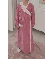 Kız Çocuk Pembe Çiçekli Namaz Elbisesi 3-14 Yaş