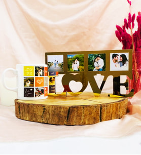 Kişiye Özel Fotoğraflı Gold Love Çerçeve Ve Kupa Set