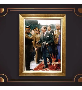 Özel Seri Paspartulu Çerçeveli Atatürk Tablo l188 (Gold)