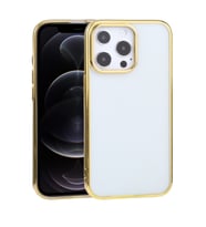 iPhone 13 Pro Max 6.7inç Lazer Kaplama Renkli Kenar Şeffaf Kılıf (Gold)