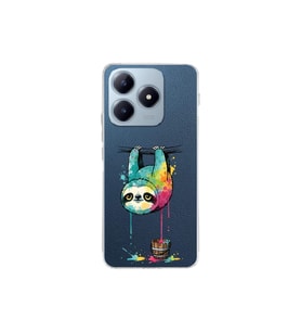 Realme C63 ile Uyumlu Splash Tembel Hayvan Tasarımlı Şeffaf Silikon Kılıf