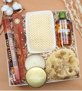 Kişiye Özel Gold Metal Kutulu Mum & Çubuk Tütsü & Yves Rocher Duş Jeli & Kabak Lifi & Duş Kesesi Hamam Ve Spa Hediye Seti