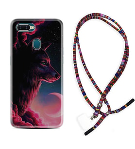 Oppo A5S A15 A16 A54 A55 A73 A74 Kılıf Boyun Asklı Rasta Silikon Wolf and Moon 1380