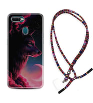 Oppo A5S A15 A16 A54 A55 A73 A74 Kılıf Boyun Asklı Rasta Silikon Wolf and Moon 1380