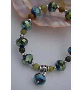 STONEAGE JEWELLERY Yeşim Taşlı ve Çek Kristalli Bileklik (Altın / Dore)