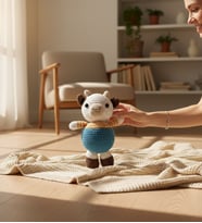 Oyun ve Uyku Arkadaşı El İşi Amigurumi Peluş Oyuncak İnek