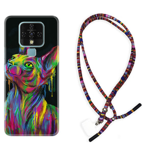 Tecno Camon 16 18P Pova Kılıf Boyun Asklı Rasta Silikon Color Cat 1754