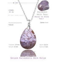 Sertifikalı Damla Model Kalsedon Akik Taşı Kolye (GÜMÜŞ APARATLI) (Çok Renkli)