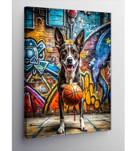 Kanvas Tablo Basketbol Oynayan Köpek