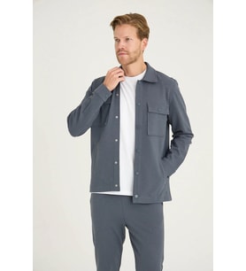 Kly Erkek Comfort Fit Çıtçıtlı Gömlek Kısa Kol T-shirt Jogger Pantolon 3'lü Eşofman Takım (Füme)