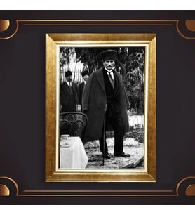 Altın Varaklı Çerçeveli Paspartulu Atatürk Tablo nl02A278 (Gold)
