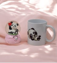 Sevimli Işıklı Panda Kar Küresi& Panda Baskılı Kupa Hediye Seti