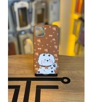 iPhone 11 Uyumlu Özel Tasarım Sevimli Figürlü Deri Dokulu Telefon Kılıfı (Kahverengi)