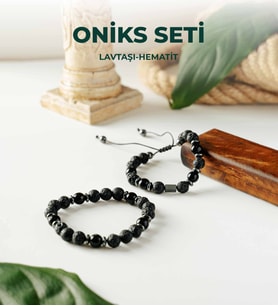 Luxtone Sertifikalı Oniks - Lavtaşı ve Hematit 2'li Bileklik Seti Erkek Takı  LX2210ST