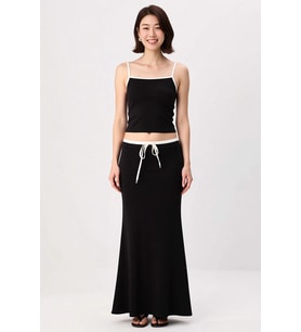 Kadın İnce Askılı Havuz Yaka Fitted Esnek Örme Crop Top Maxi Etek Takım XS Beden Günlük Rahat Modern