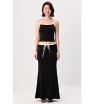 Kadın İnce Askılı Havuz Yaka Fitted Esnek Örme Crop Top Maxi Etek Takım XS Beden Günlük Rahat Modern