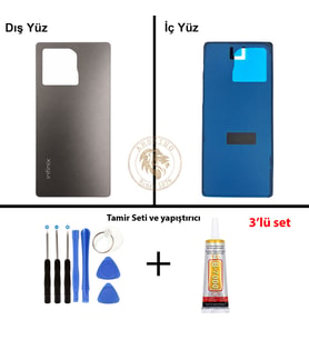 Infinix Note 50 Titanyum Gri Uyumlu Arka Kapak + Yapıştırıcı ve Vida Seti Arka Cam Lazer Kesim