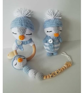 Şirin Penguen Yeni Doğan Seti Amigurumi Organik Oyuncak