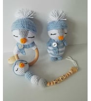 Şirin Penguen Yeni Doğan Seti Amigurumi Organik Oyuncak
