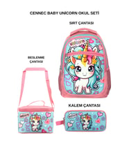 Cennec Baby Unicorn 3’lü Set – Sırt Çantası, Beslenme Çantası ve Kalem Kutusu