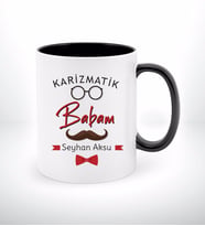 BK Gift Kişiye Özel Babalar Günü Hediyesi Karizmatik Babam Tasarımlı Siyah Beyaz Kupa Bardak-1