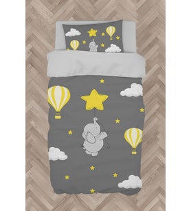 MEKTA HOME BEBEK VE ÇOCUK ODASI Fil Yıldız ve Uçan Balon Desenli Nevresim Takımı