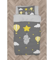 MEKTA HOME BEBEK VE ÇOCUK ODASI Fil Yıldız ve Uçan Balon Desenli Nevresim Takımı