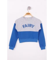 Toontoy Kız Çocuk Fairy Baskılı Garnili Sweatshirt ( Gri-Melanj)