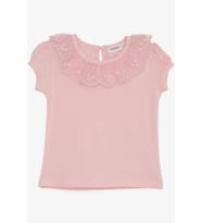 Breeze Kız Çocuk Tişört Yakası Güpürlü Nakışlı 1-4 Yaş, Pembe