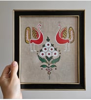 Retro Kuş ve Çiçek Desenli Tablo
