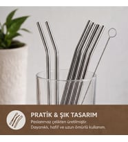 6'lı Kaşıklı Pipet Seti - Metal - Pipet Temizleme Fırçası