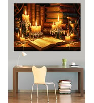 Mum Işığı Ve Kitap Dekoratif Kanvas - Mdf Ahşap Tablo